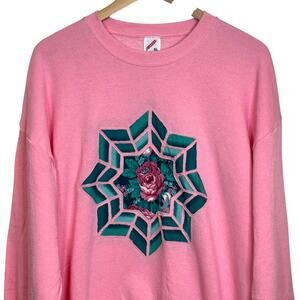 Vintage Jerzees Size XL 50% Cotton 50% Polyester Pink Quilt Pullover Sweatshirt